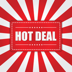 Hot Deal banner with sunburst effect on white and red background