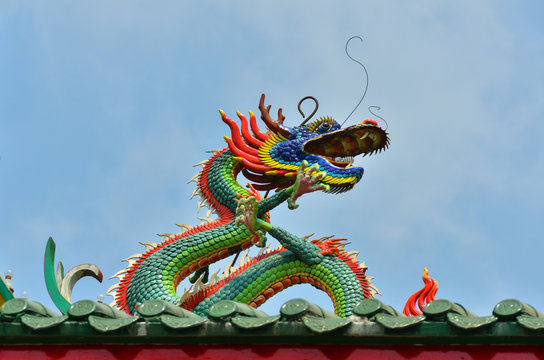 Dragon on the roof of a Chinese temple in Yangon, Myanmar