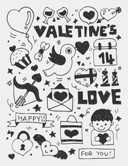Valentine&rsquo;s Day elements doodles hand drawn line icon,eps10