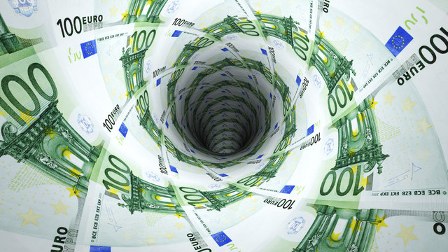 Background from  euro banknotes in perspective view