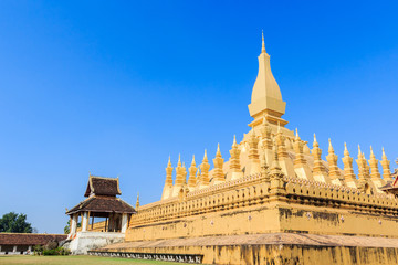 Pha That Luang is a gold-covered large Buddhist stupa.