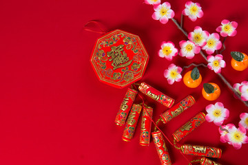 chinese new year decorations top down view with copyspace