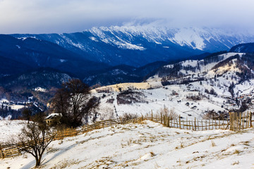Fototapeta na wymiar winter landscape in Piatra Craiului Mountains Romania