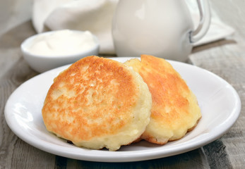 Homemade pancakes on white plate