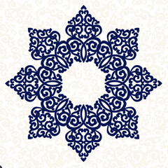 Blue ornament, white background.
