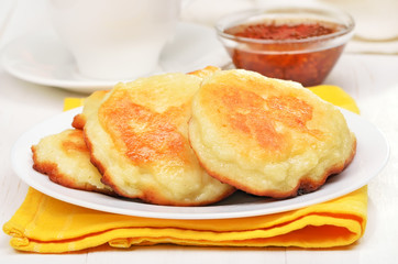 Fritters on white plate