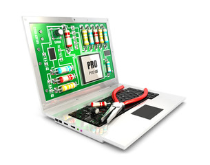 3d circuit board on laptop