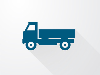 Simple icons of the blue truck with long shadow