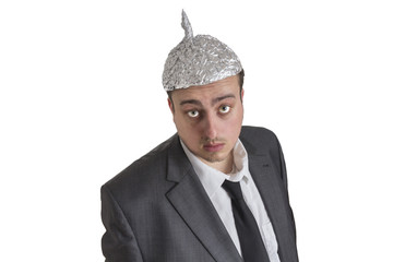 conspiracy Freak with aluminum foil head