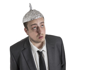 conspiracy Freak with aluminum foil head