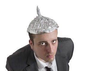 conspiracy Freak with aluminum foil head