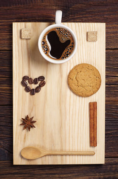 Coffee, hearts and oatmeal cookie