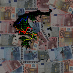 Greece map with hex code and graphs on euros illustration