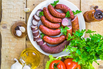 plate full sausage spices herbs