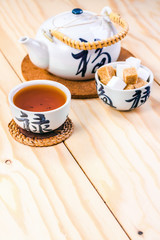 Chinese set of tea on wooden table