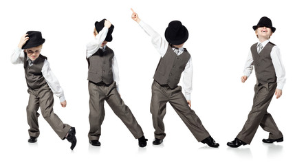 Dancing boy isolated on white