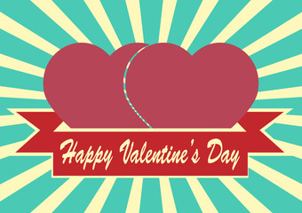 Heart shape and ribbon on Sunrays Illustration with Valentine's