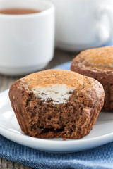 chocolate cakes with cheese filling, close-up