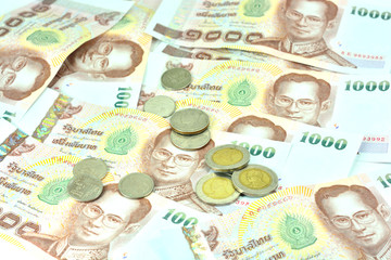 Thailand Thai baht banknotes and coins thousand Baht THB Thailan