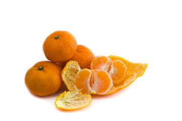 peeled tangerine on white background