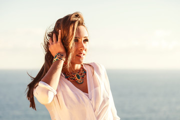 Fashion model at the sea