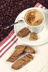 Italian style breakfast, coffee with almond biscuits