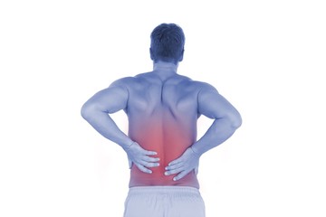 Fototapeta premium Shirtless man suffering from lower back pain