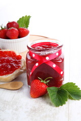 Homemade strawberry jam on the table 

