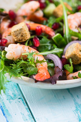 Fresh king prawn salad in bowl