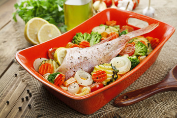 Roasted fish with vegetables