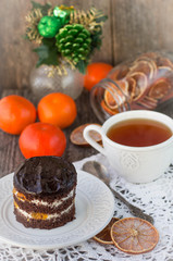 chocolate cake with  mandarins