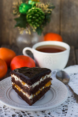 chocolate cake with  mandarins