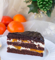 chocolate cake with  mandarins