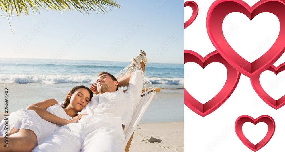 Aufkleber Composite image of calm couple napping in a hammock