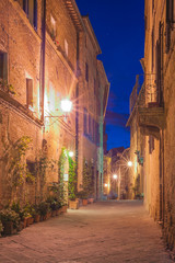 The small medieval village at night, Pienza, Italy