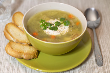 Vegetable soup with croutons