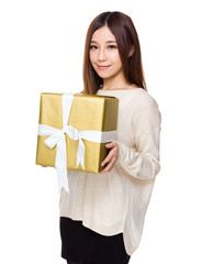 Woman hold with big gift box
