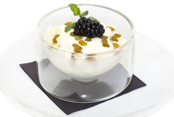 semolina with jam on a white background in the restaurant