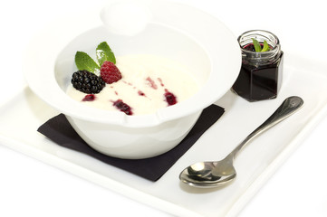 semolina with jam on a white background in the restaurant