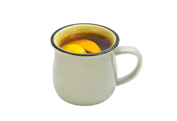 mug of hot mulled wine on a white background