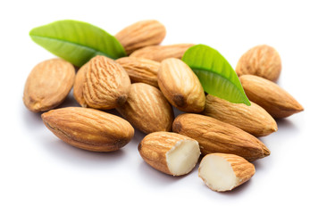 Almonds with leaves