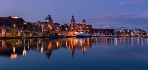 Szczecin | Panorama | by night - obrazy, fototapety, plakaty