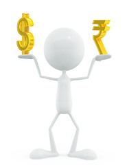 White character with dollar and rupee sign