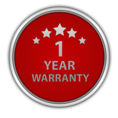 One year warranty circular icon on white background