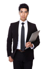 Businessman hold with laptop