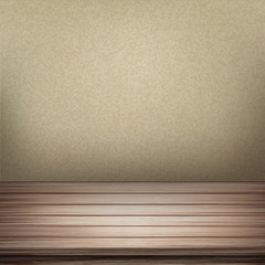 empty interior wall with wooden table