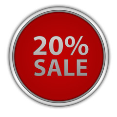Sale twenty percent circular icon on white background