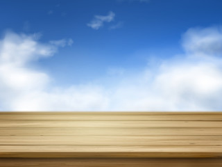 wooden planks isolated on blue sky