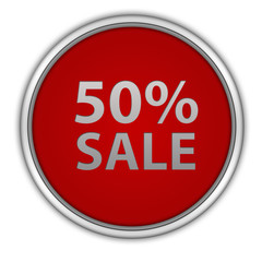 Sale fifty percent circular icon on white background