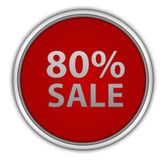 Sale eighty percent circular icon on white background